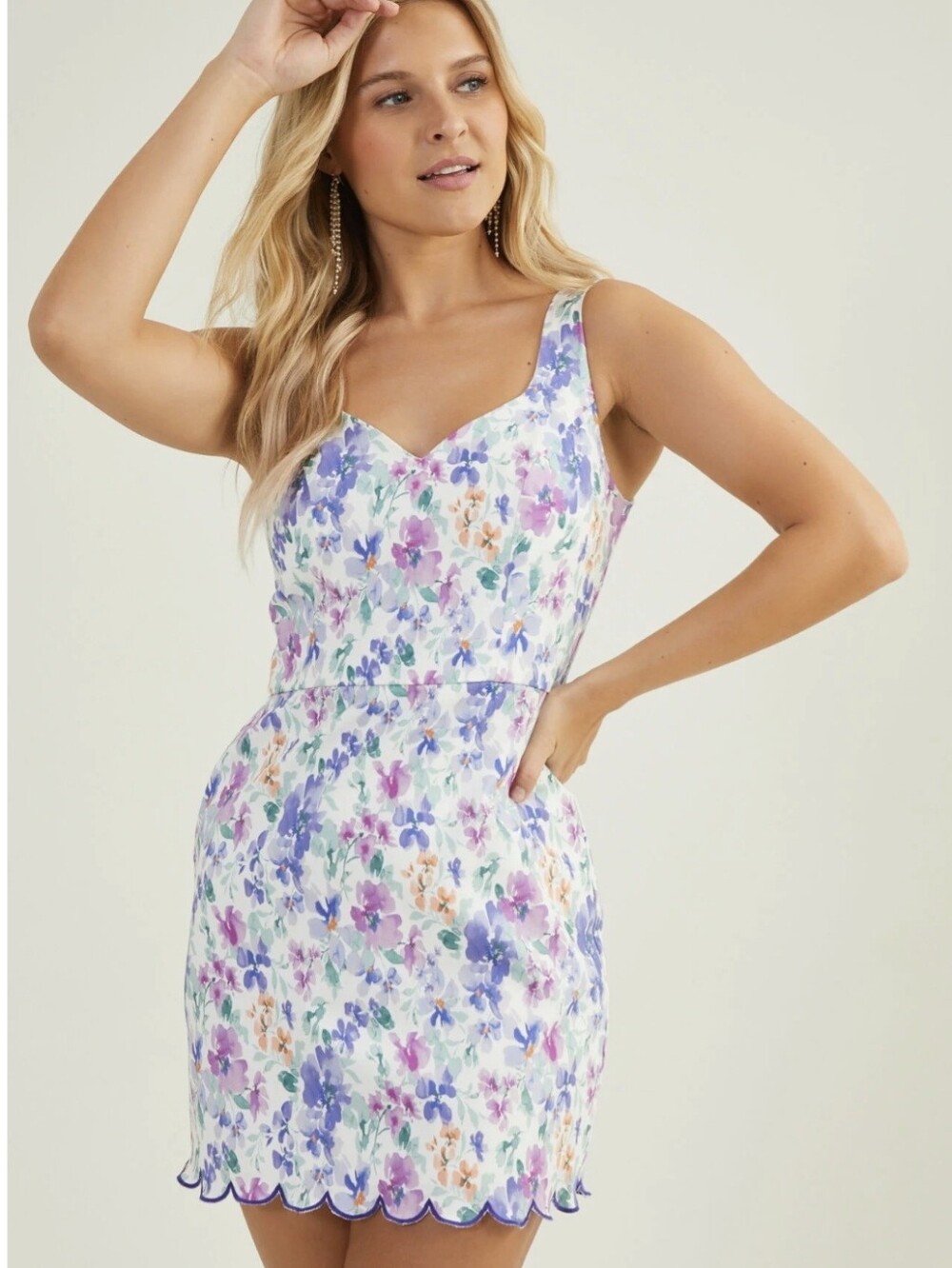 Altar'd State Paisley Floral Scalloped Hem Stretch Shift Sun Dress